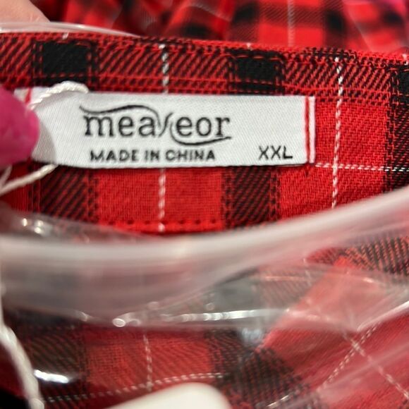 Meaneor red and black plaid button-down long sleeve collar shirt for wom… - Picture 12 of 13